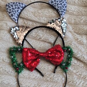 Girls Cat Ear headbands lot Christmas Leopark Sequin